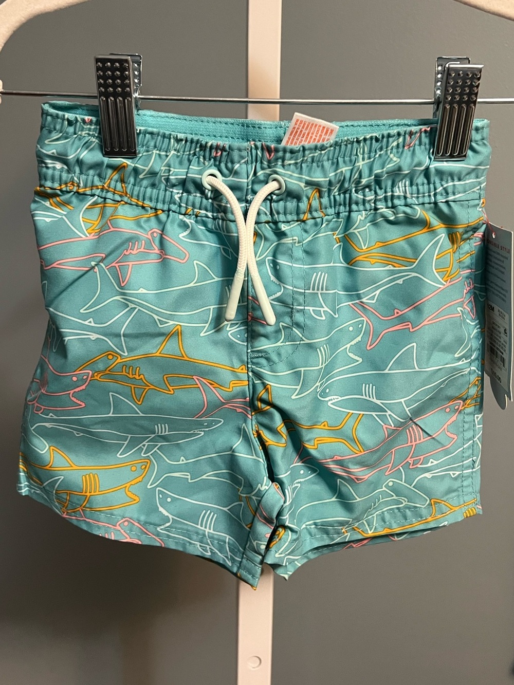 Cat & Jack Teal Shark Print Swim Trunks NWT 12 months